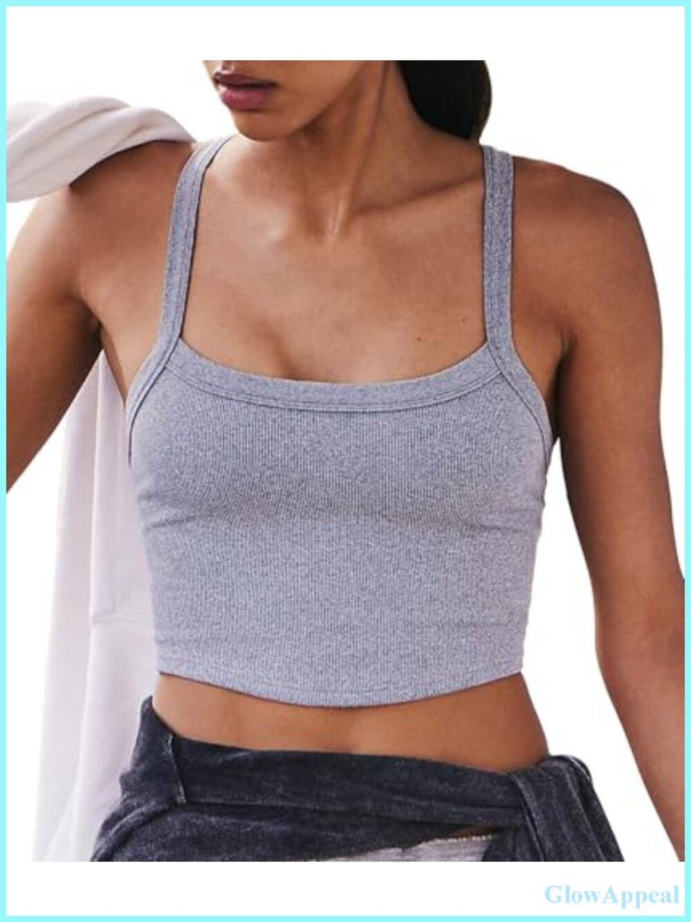 Seamless Ribbed Scoop Neck Crop Tank Top Slim Fit Yoga Athletic Cami